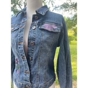 Vintage Arizona Jean Co Embroidered Denim Jacket Large Y2K Beaded Floral